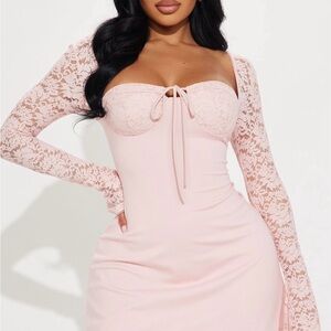 Elegant Pink Lace Sleeve Dress